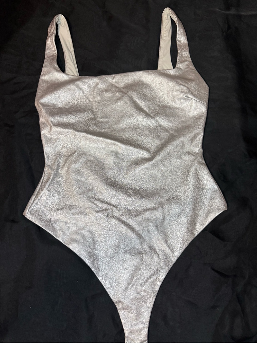Naked WardrobeMetallic Silver One-Piece Bodysuit – Shiny Tank Style